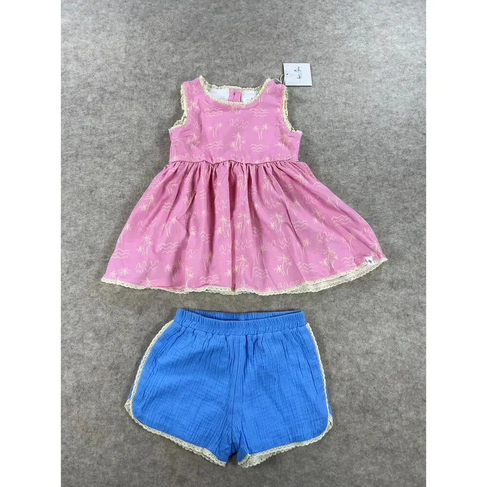 Love and Grow Pink Palms and Waves Tunic Dress Set 5y NEW